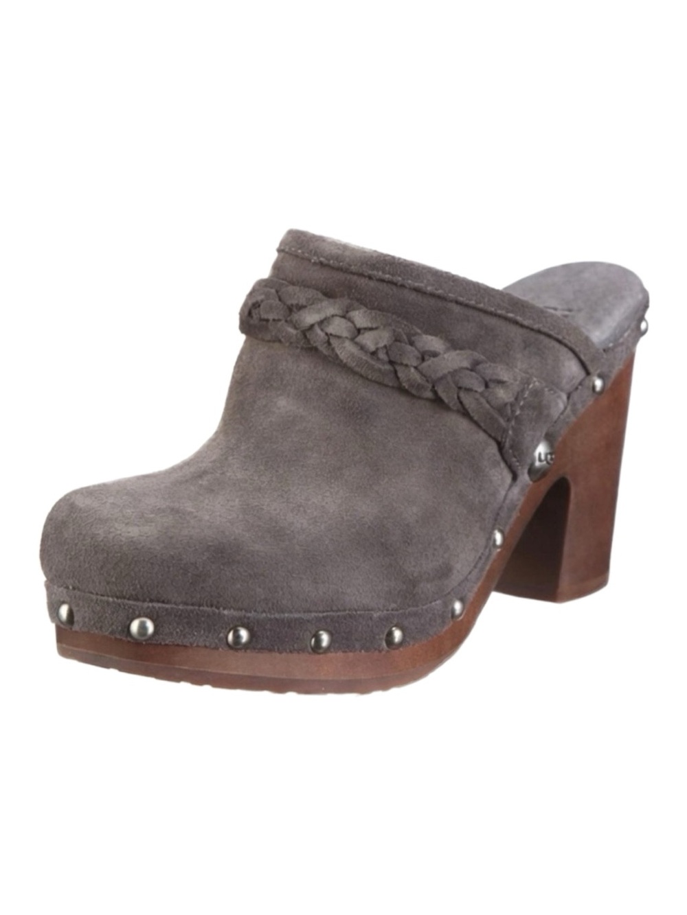 UGG Kaylee Gray Suede Studded Wooden Heel Clogs Mule Style 3210 Size 7